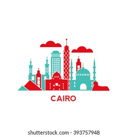 Cairo city architecture retro vector illustration, skyline city silhouette, skyscraper, flat design