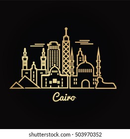 Cairo city golden architecture vector illustration, skyline city silhouette, skyscraper, stroke design