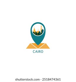 Cairo city map pin point geolocation modern skyline vector logo icon isolated illustration. Egypt pointer emblem with landmarks and building silhouette