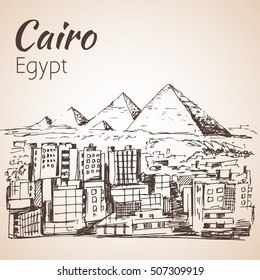 Cairo city - skyline, Egypt. Sketch. Isolated on white background