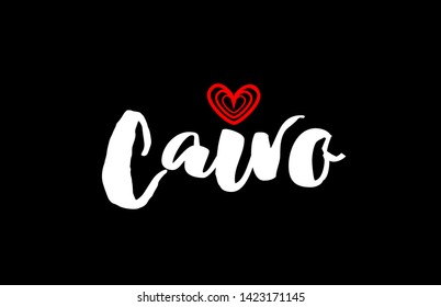 Cairo city text with red love heart design on black background for typographic logo icon design