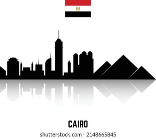 Cairo city vector skyline silhouette with Egypt flag. Isolated vector skyline on white background.