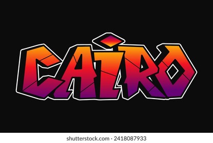 Cairo city word trippy psychedelic graffiti style letters.Vector hand drawn doodle cartoon logo Cairo illustration. Funny cool trippy letters, fashion, graffiti style print for t-shirt, poster