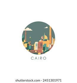 Cairo cityscape, vector badge, flat skyline logo, icon. Egypt city round emblem idea with landmarks and building silhouettes. Isolated graphic