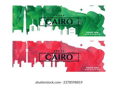 Cairo Egypt city banner pack with abstract shapes of skyline, cityscape, landmarks and attractions. African region travel vector illustration set for brochure, website, page, header