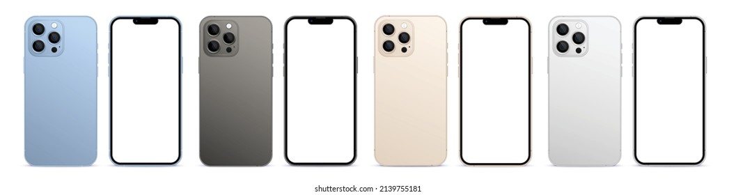 Cairo - Egypt - march, 28, 2022: Realistic smartphone mockup, New iPhone 13 pro mockup in four colors (Sierra Blue, Graphite, Gold, Silver), vector illustration