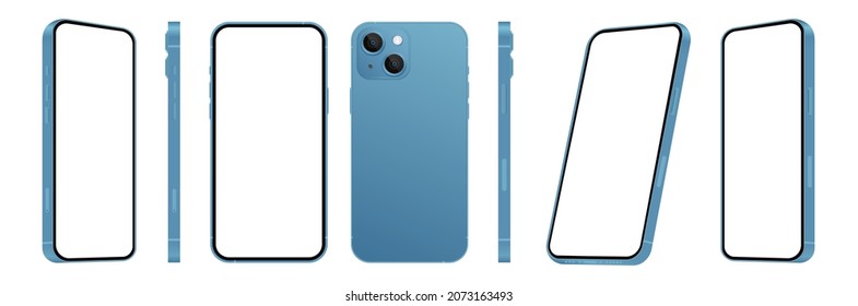 Cairo - Egypt - November, 11, 2021: Realistic iPhone 13 mockup. perspective Smartphone mockup. Mock-up screen iPhone and back side iPhone. Vector illustration