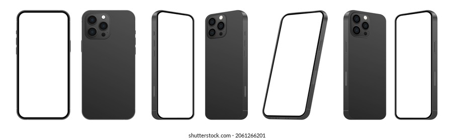 Cairo - Egypt - October, 21, 2021: iPhone 13 pro mockup. perspective  4 Smartphone mockups. Mock-up screen iPhone and back side iPhone. Vector illustration