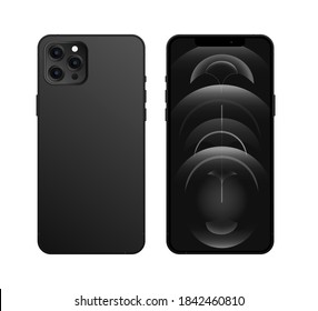 Cairo / Egypt - October, 28, 2020: Black  Realistic IPhone 12 pro mockup, Smartphone mockup, Front and back side