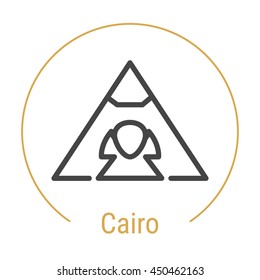 Cairo (Egypt) outline icon with caption. Cairo City logo, landmark, vector symbol. Sphinx and the Great Pyramid of Giza. Illustration of Cairo isolated on white background.