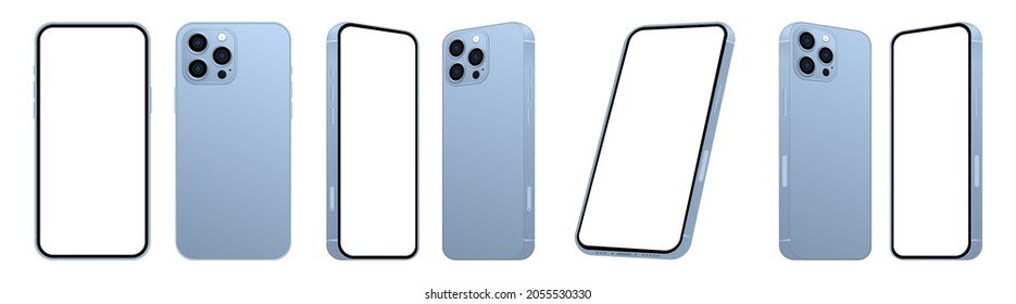 Cairo - Egypt - September, 24, 2021: iPhone 13 pro mockup. perspective  4 Smartphone mockups. Mock-up screen iPhone and back side iPhone. Vector illustration