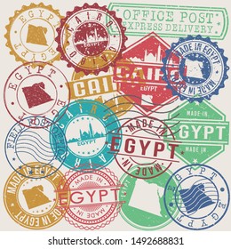 Cairo Egypt Set of Stamps. Travel Stamp. Made In Product. Design Seals Old Style Insignia.