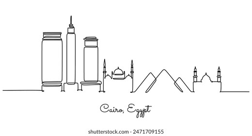 Cairo Egypt skyline continuous line drawing. Building and architecture concept. Vector illustration minimalist design hand drawn.