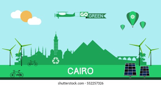 Cairo Egypt skyline silhouette flat design vector, green city concept