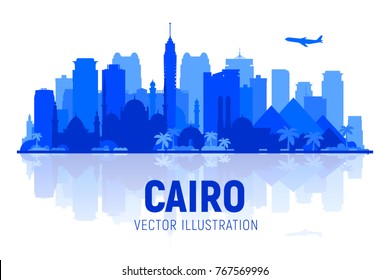 Cairo (Egypt) skyline silhouette on a white background. Flat vector illustration. Business travel and tourism concept with modern buildings. Image for banner or web site.