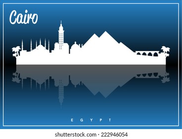 Cairo, Egypt skyline silhouette vector design on parliament blue and black background.
