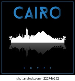 Cairo, Egypt skyline silhouette vector design on parliament blue and black background.