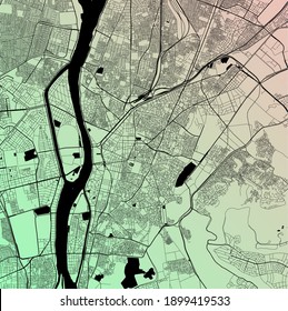 El Cairo, Egipto - Mapa urbano vectorial de la ciudad capital africana con parques, carreteras y ferrocarriles, afiche de diseño minimalista del plan de ciudad, centro de la ciudad, red de tránsito, proyecto