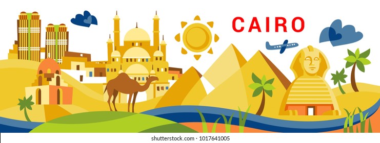 Cairo Flat vector illustration. Travel and Tourism concept with modern buildings. Image for banner or web site.