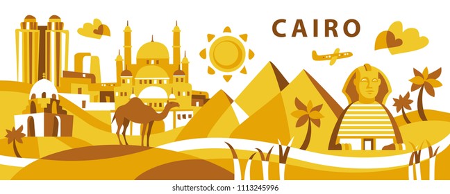 Cairo Flat vector illustration. Travel and Tourism concept with modern buildings. Image for banner or web site.