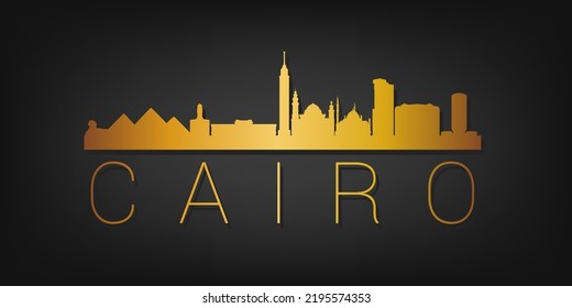 Cairo, Cairo Governorate, Egypt Gold Skyline City Silhouette Vector. Golden Design Luxury Style Icon Symbols. Travel and Tourism Famous Buildings.