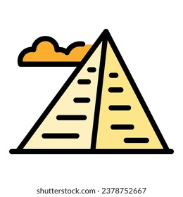 Cairo pyramid icon outline vector. Egypt desert. Sand sun color flat