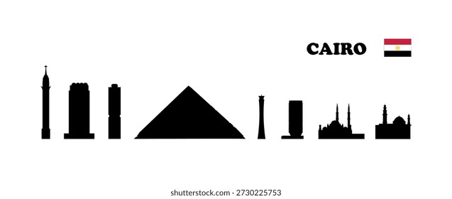 El Cairo. Conjunto de siluetas de arquitectura sobre fondo blanco. Ilustración vectorial