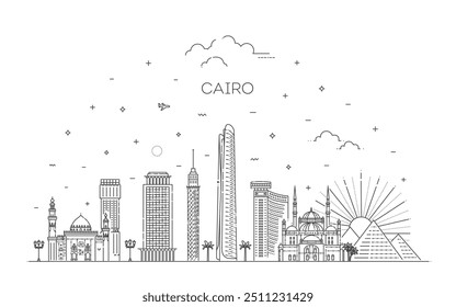 Cairo skyline cityscape illustration in black and white