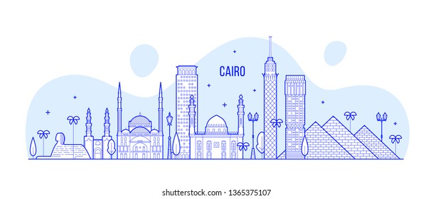 Cairo skyline, Egypt. This illustration represents the city with its most notable buildings. Vector is fully editable, every object is holistic and movable