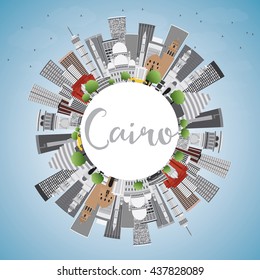 Cairo Skyline with Gray Buildings, Blue Sky and Copy Space. Vector Illustration. Business Travel and Tourism Concept with Historic Buildings.