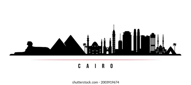 Cairo skyline horizontal banner. Black and white silhouette of Cairo, Egypt. Vector template for your design. 