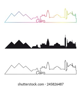 Cairo skyline linear style with rainbow in editable vector file