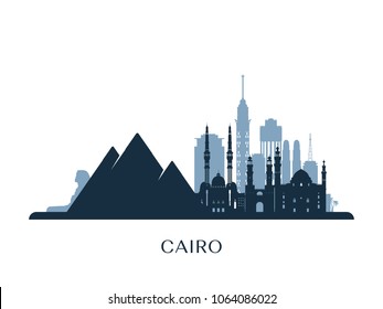 Cairo skyline, monochrome silhouette. Vector illustration.