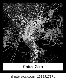 El Cairo-Giza Egipto Ciudad de África mapa ilustración del vector blanco negro