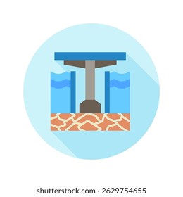Caisson mini ilustração ícone de cor plana arredondado, uso para engenharia civil, indústria, construção, UI, kit UX, desenvolvimento de aplicativo e web, digital ou impressão.