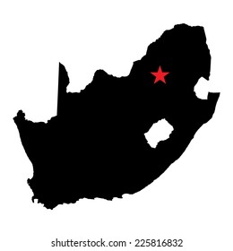 The Caital City Highlighted with a Star on the Shape of the Country of South Africa