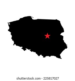 The Caital City Highlighted with a Star on the Shape of the Country of Poland