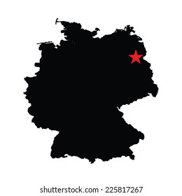 The Caital City Highlighted with a Star on the Shape of the Country of Germany