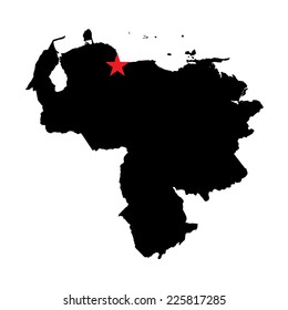 The Caital City Highlighted with a Star on the Shape of the Country of Venezuela
