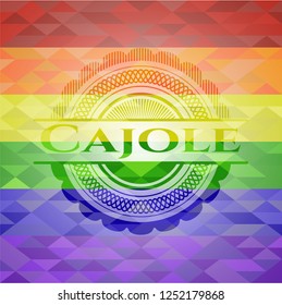 Cajole on mosaic background with the colors of the LGBT flag