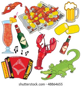 Cajun Food, Music And Drinks Clipart Icons And Elements