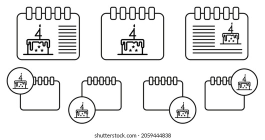 Cake, 4th july vector icon in calender set illustration for ui and ux, website or mobile application