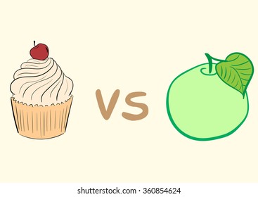Cake against apple