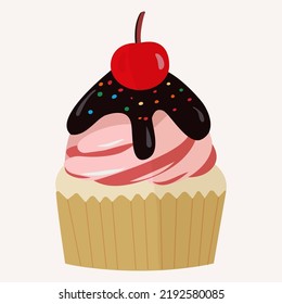 cake with an air cream, and blueberries on top. vector illustration on a white background.