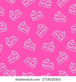 Fondo de la torta. Patrón sin fisuras de rebanada de pastel derretido con cereza. Pastel de fondo rosa estilo dibujado a mano