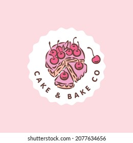 Logo del concepto de panadería de pasteles en fondo rosa