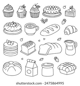 Cake and bakery doodle hand drawn vector illustration