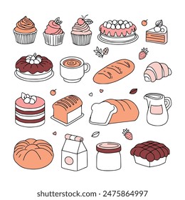 Cake and bakery doodle hand drawn vector illustration