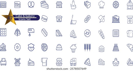 Cake and bakery Line Editable Icons set