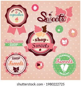 Cake bakery logo collection vector designs badges labels cute sweet clip arts
